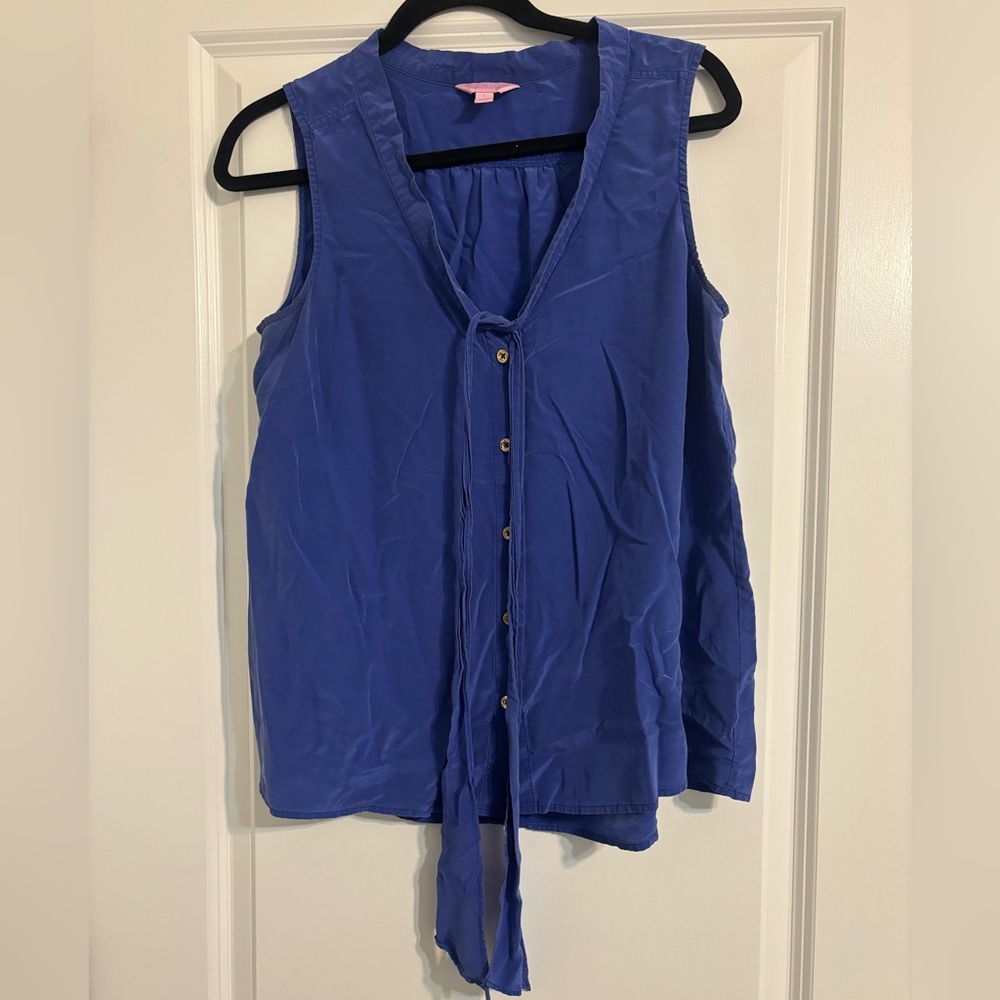 Lilly Pulitzer Cobalt Tie-Neck Sleeveless Blouse